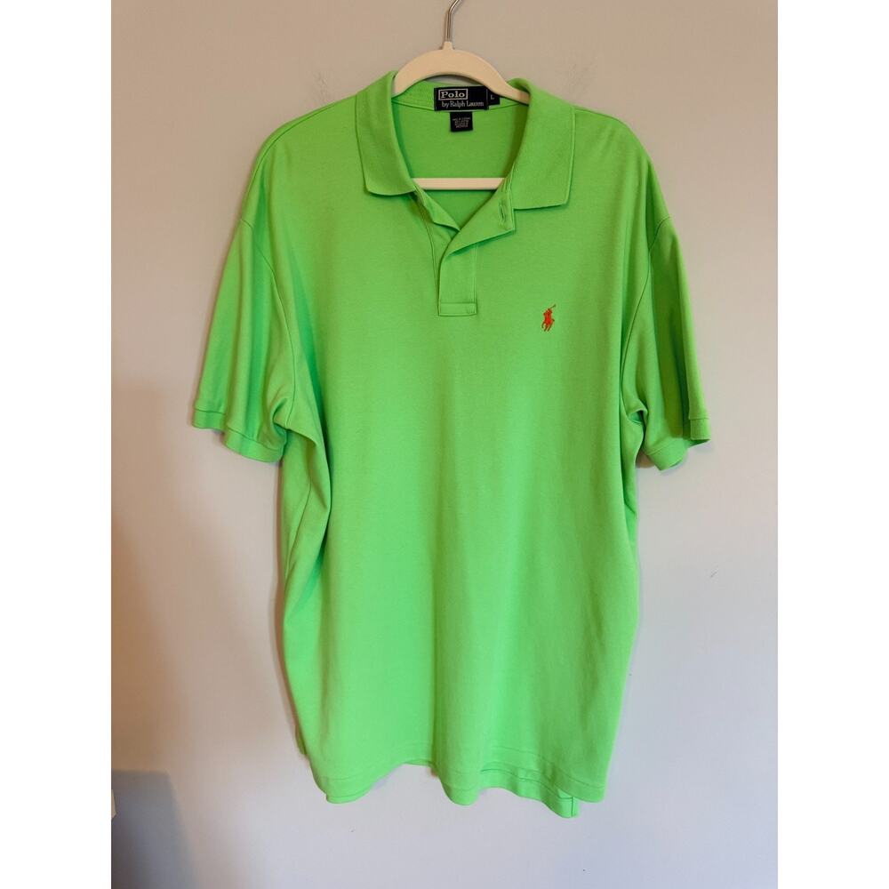 Polo Ralph Lauren Mens Polo Short Sleeve Shirt Size L Green 100% Cotton Logo